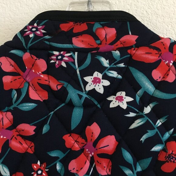 Korean Fashion Quilted Cozy Short Sleeve Top Floral Navy Blue Red Womens M/L - Picture 7 of 12